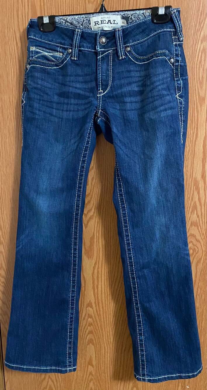 Ariat Real Denim Jeans Size 26s Dark Wash Embellished Pockets